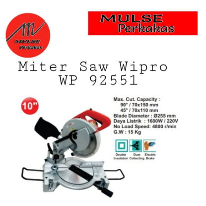 Miter saw 10" Wipro WP92551A3 (Mesin Potong Kayu) Aluminium