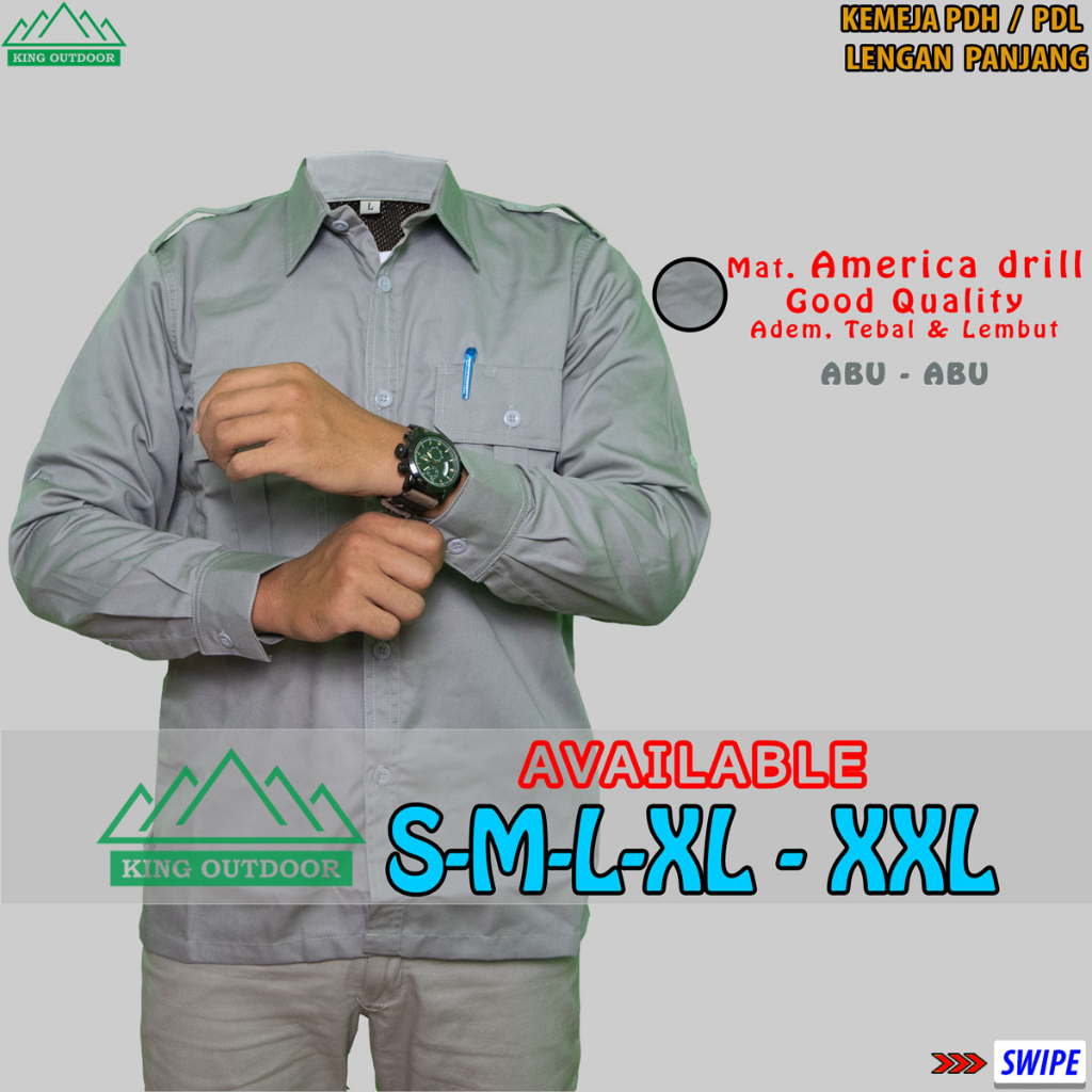 KEMEJA DINAS HARIAN PDH WARNA ABU-ABU LENGAN PANJANG | KEMEJA DRILL PANJANG