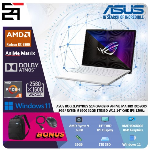 Asus ROG Zephyrus G14 GA402RK Anime Matrix RX6800S-8GB Ryzen 9 6900 32GB 1TB SSD W11 14 Inchi QHD IPS 120Hz