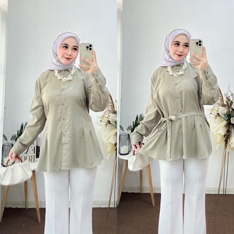 Alexa Blouse Basic Kemeja Wanita Polos Lengan Panjang Kemeja Kantor