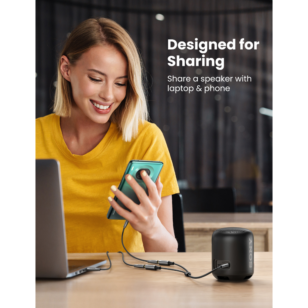 UGREEN Headphone Splitter 3.5Mm Aux Male To Female Earphone Dual Aux