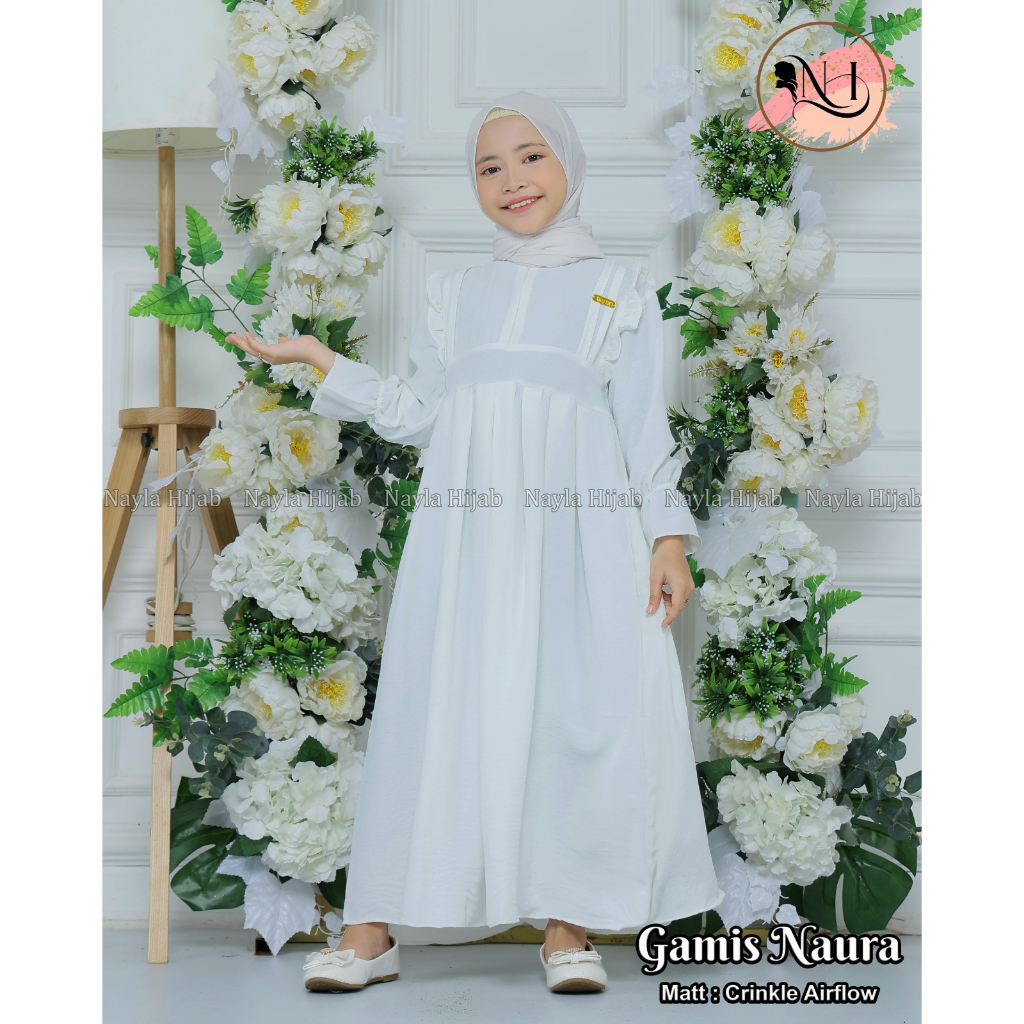 Baju Gamis Anak Naura Longdress Crinkle Airflow Usia 3-12 Tahun Baju Anak Nayla Hija'b