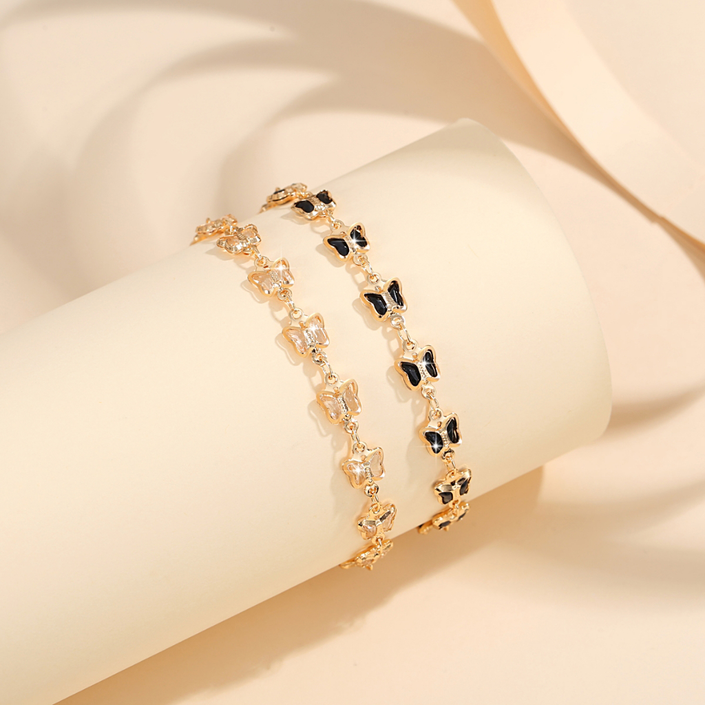 Y142 [COD✔] Gelang Dekorasi Kupu-kupu Mewah Wanita Gelang Rantai Titanium Anti Luntur Bisa Disesuaikan