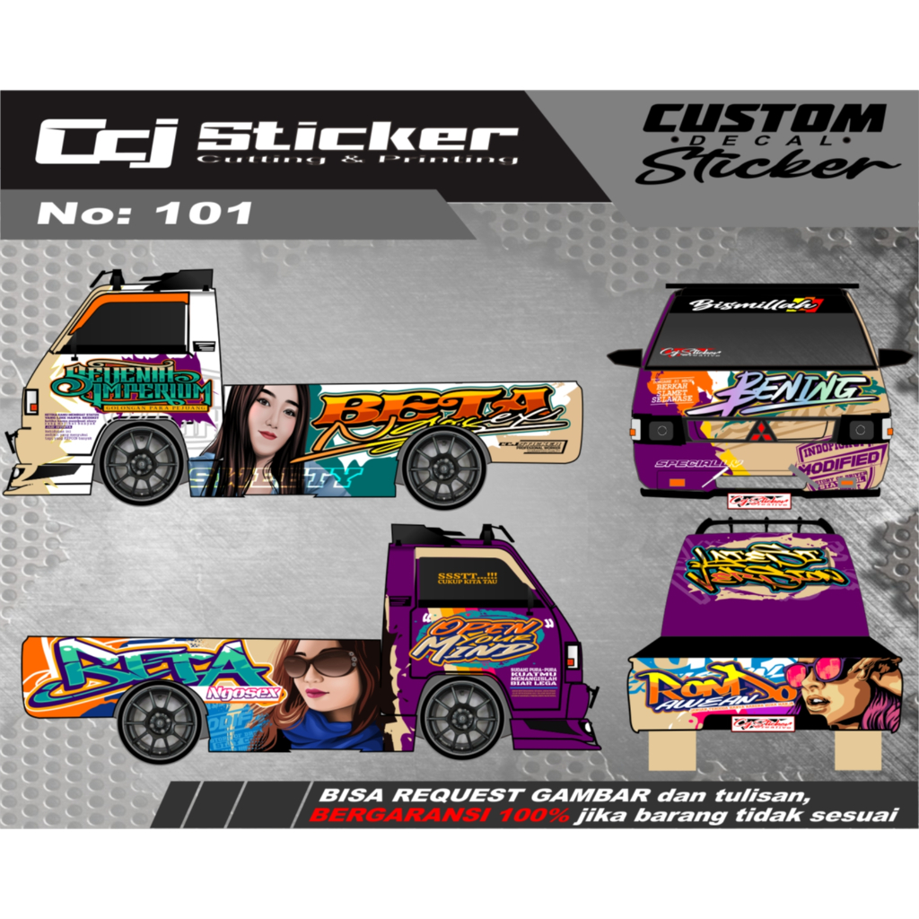 Decal stiker mobil pick up sticker mobil L300, Granmax, T120ss, futura, new carry decal printing men
