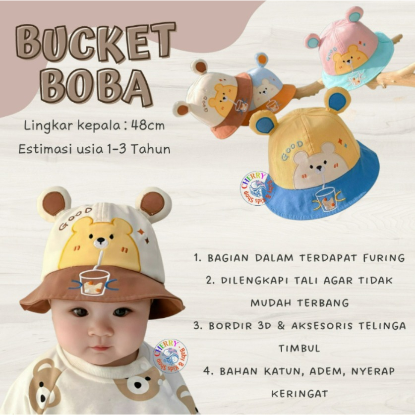 Bucket Tricolor / Boba / Bear Paw / Bucket Dot Pita Topi Kekinian Anak balita bayi perempuan laki laki tiga warna rabbit bear bucket hat baby girl baby boy unisex CBKS VC