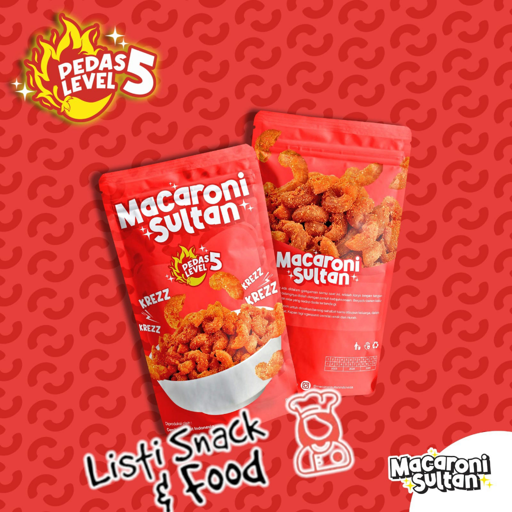 

Macaroni Sultan Rasa Pedas Level 5 / Makaroni Pedas Enak / Cemilan Level 5 = 50 Gr
