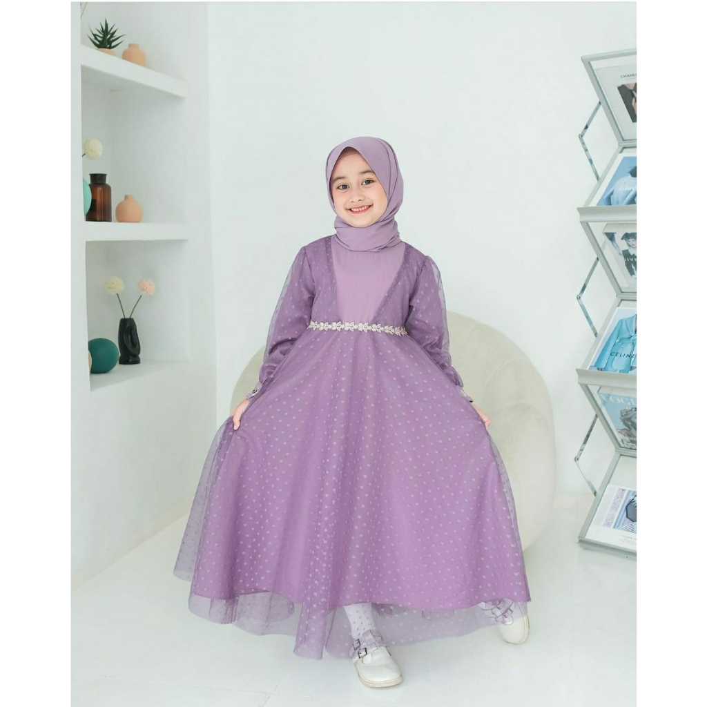 ALYONA LILAC / GAMIS ANAK / DRESS ANAK / FREE HIJAB