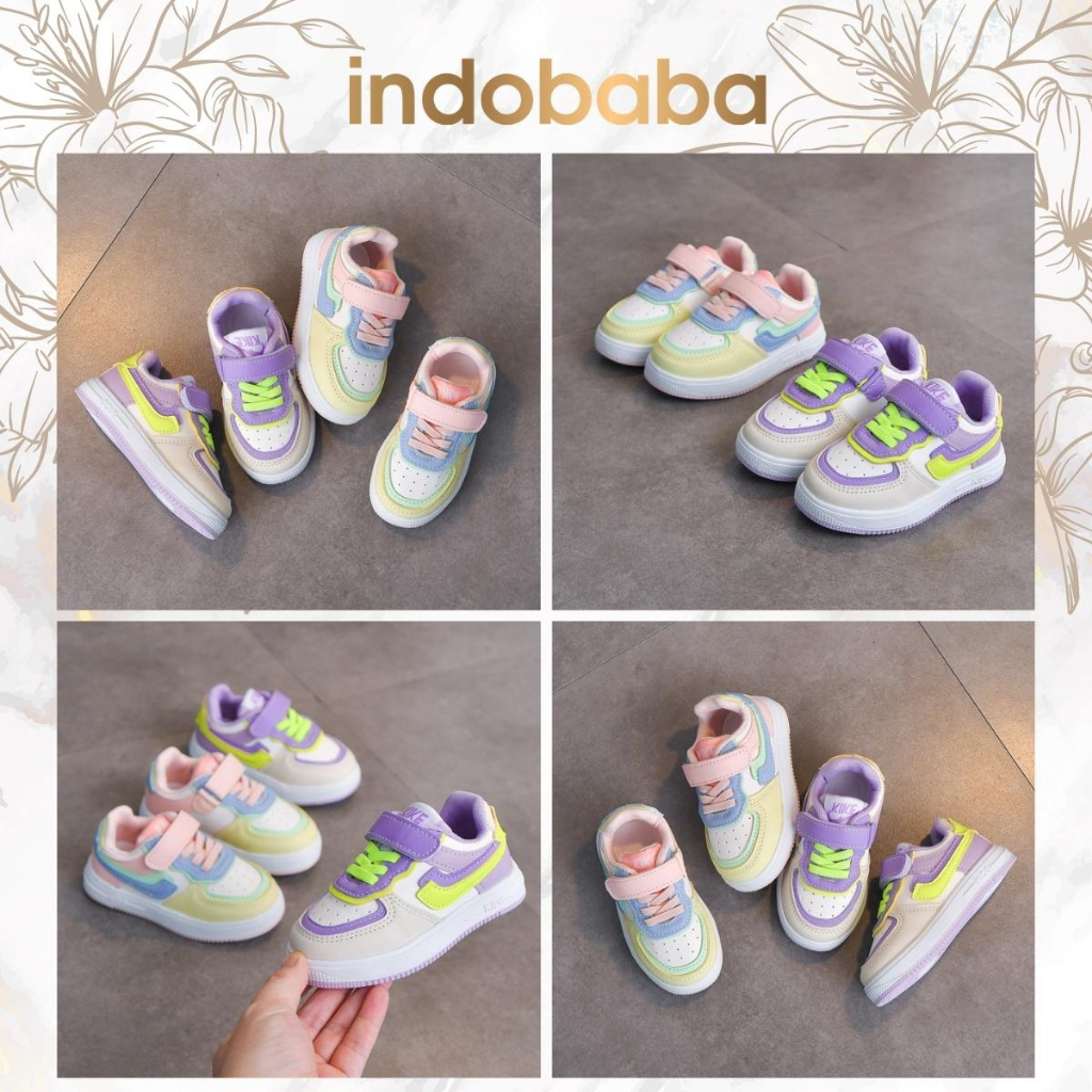 indobaba Sepatu Anak Perempuan Sneakers Anak Import Sport Canvas Unisex Warna Purple Pink 1-7 Tahun S123