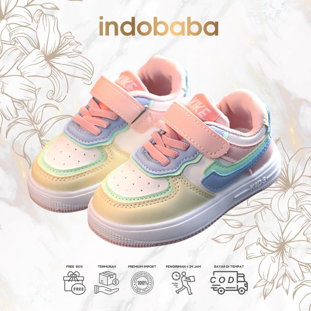 indobaba Sepatu Anak Perempuan Sneakers Anak Import Sport Canvas Unisex Warna Purple Pink 1-7 Tahun S123