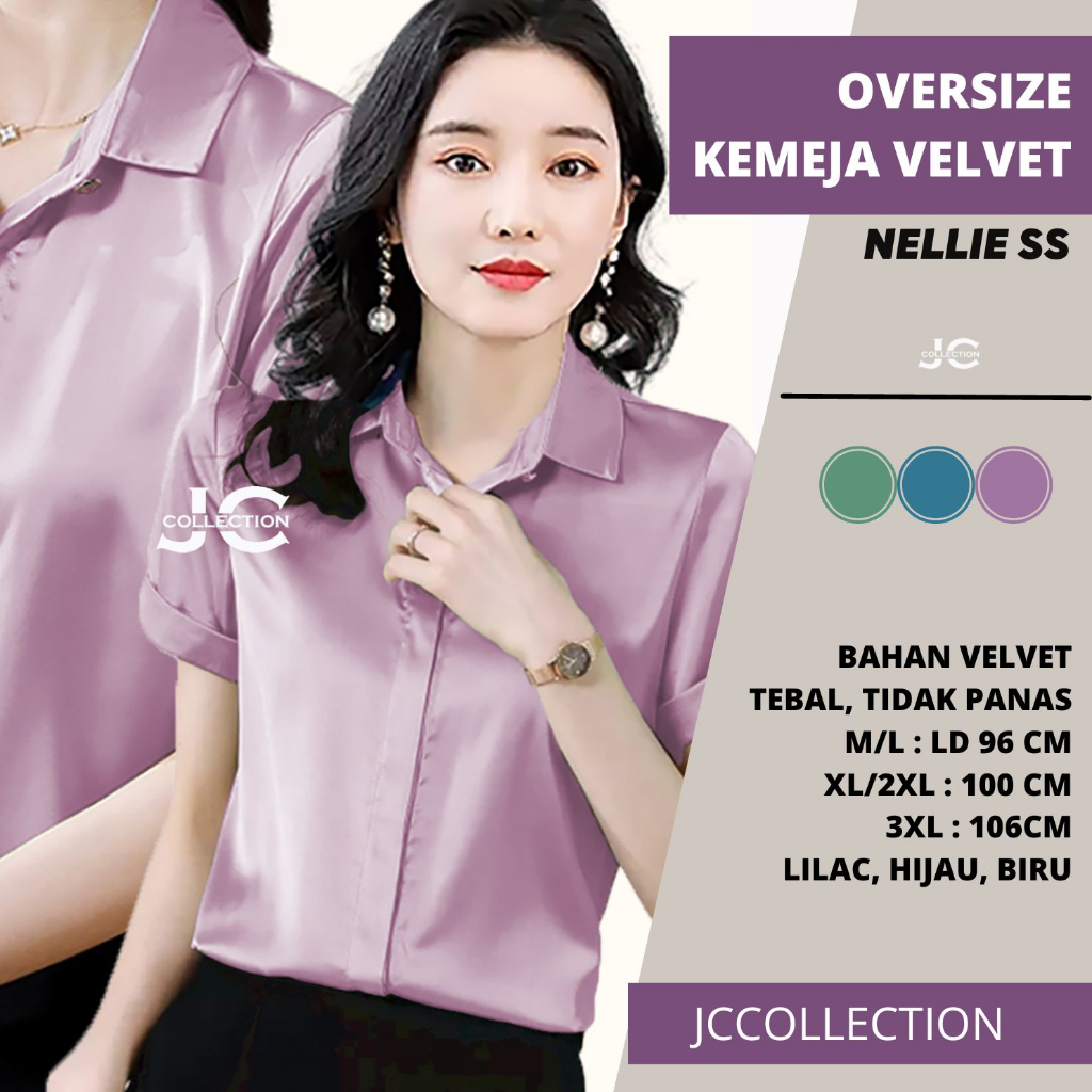 Blouse Kemeja wanita Korea Vneck Velvet Neilly - JCCollections