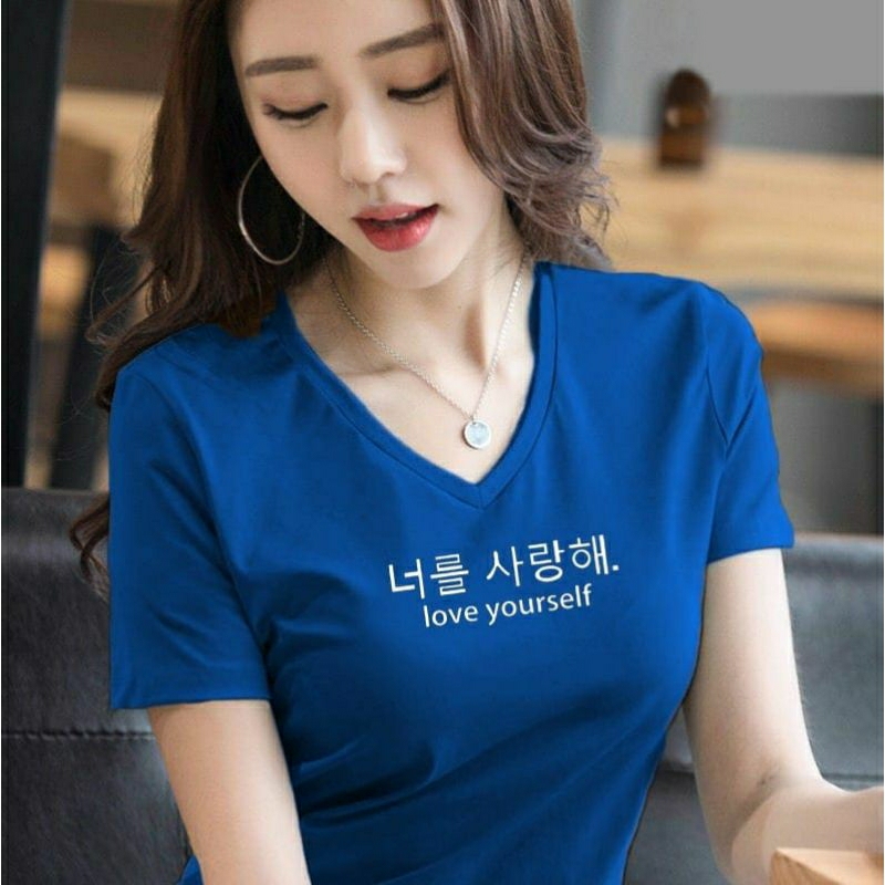 Kaos v neck casual wanita lengan pendek