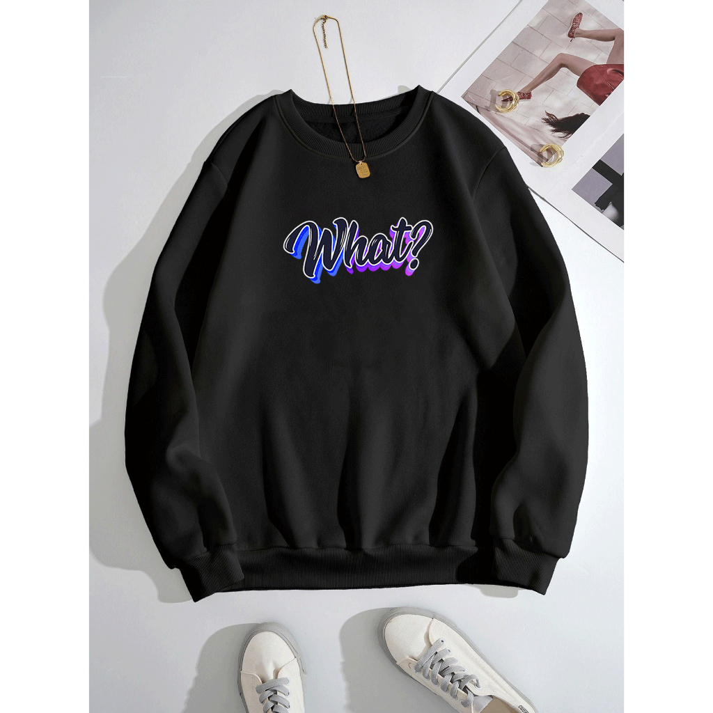 Sweater Basic Wanita WHAT Switer Crewneck Oblong Remaja Dewasa Sweater Cewe flecce Murah Hitam Coksu Dusty Taro Mint