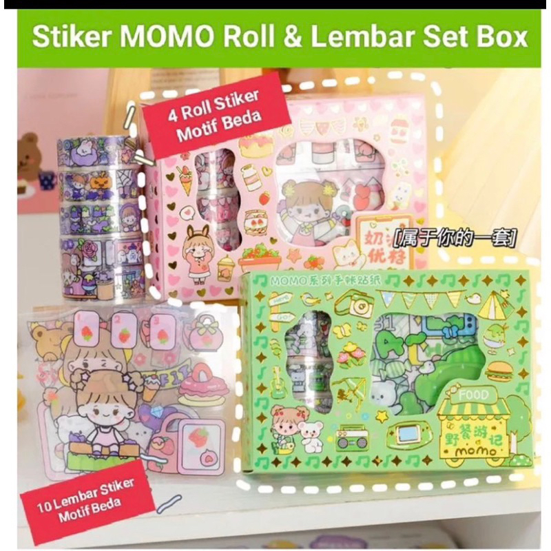 ROLL STICKER MOMO BOX     READY STCOK   ISOLASI STICKER DAN STICKER LEMBARAN READY STCOK VIRALL