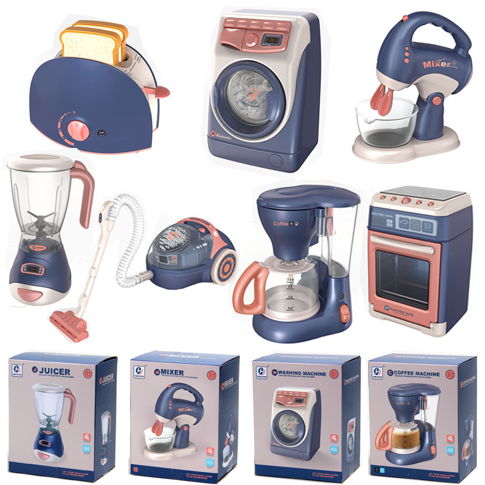 Set Mainan Masak Anak dengan Efek Suara - Blender, Mixer, Juicer, Pembuat Kopi, Roti, dan Vacuum Cle