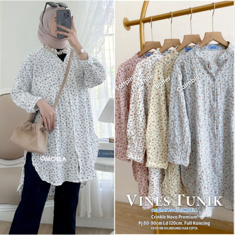 VINES TUNIK BY MOELA | TUNIK JUMBO MOTIF LENGAN PANJANG | TUNIK CRINKLE PREMIUM