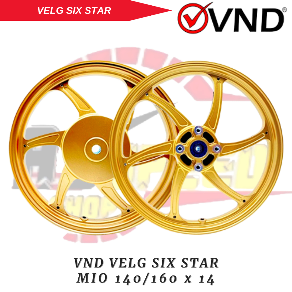 VND Velg Six Star Mio Sporty Mio Old Mio J Ring 14 Ukuran 140 160 Warna Black Gold White / VND Velg 
