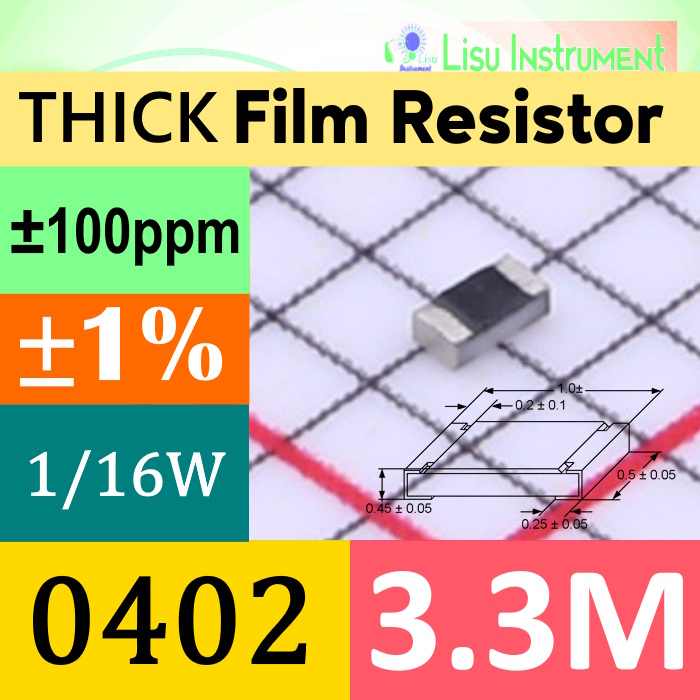 3.3MΩ 0402 1005(mm) ±1% THICK Film SMD Resistor 62.5mW 3.3M 3M3