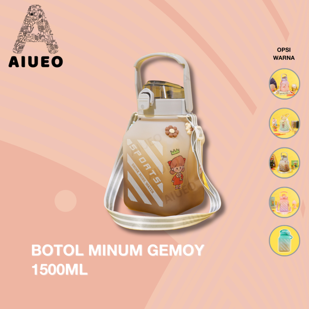 Botol Minum Literan 1,5L Gratis Stiker 2D &amp; 3D Warna Pelangi - Botol Minum Motivasi - Botol Minum Korea - Botol Minum Jumbo - Botol Minum Sport - Warna Lengkap