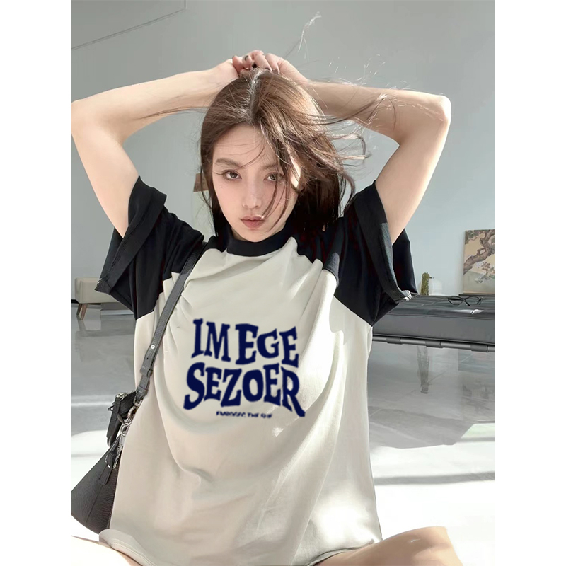 American Retro Baju Kaos Wanita Lengan Pendek Letter Graffiti T-shirt Import Oversize Kaos Couple