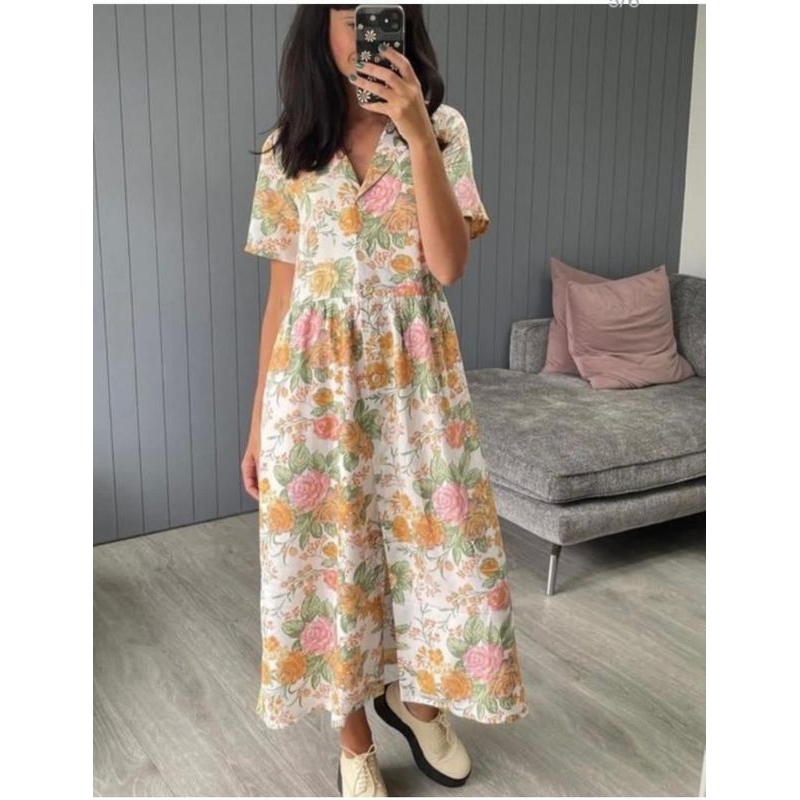 MNK button midi dress/baca noted!! bahanna beda