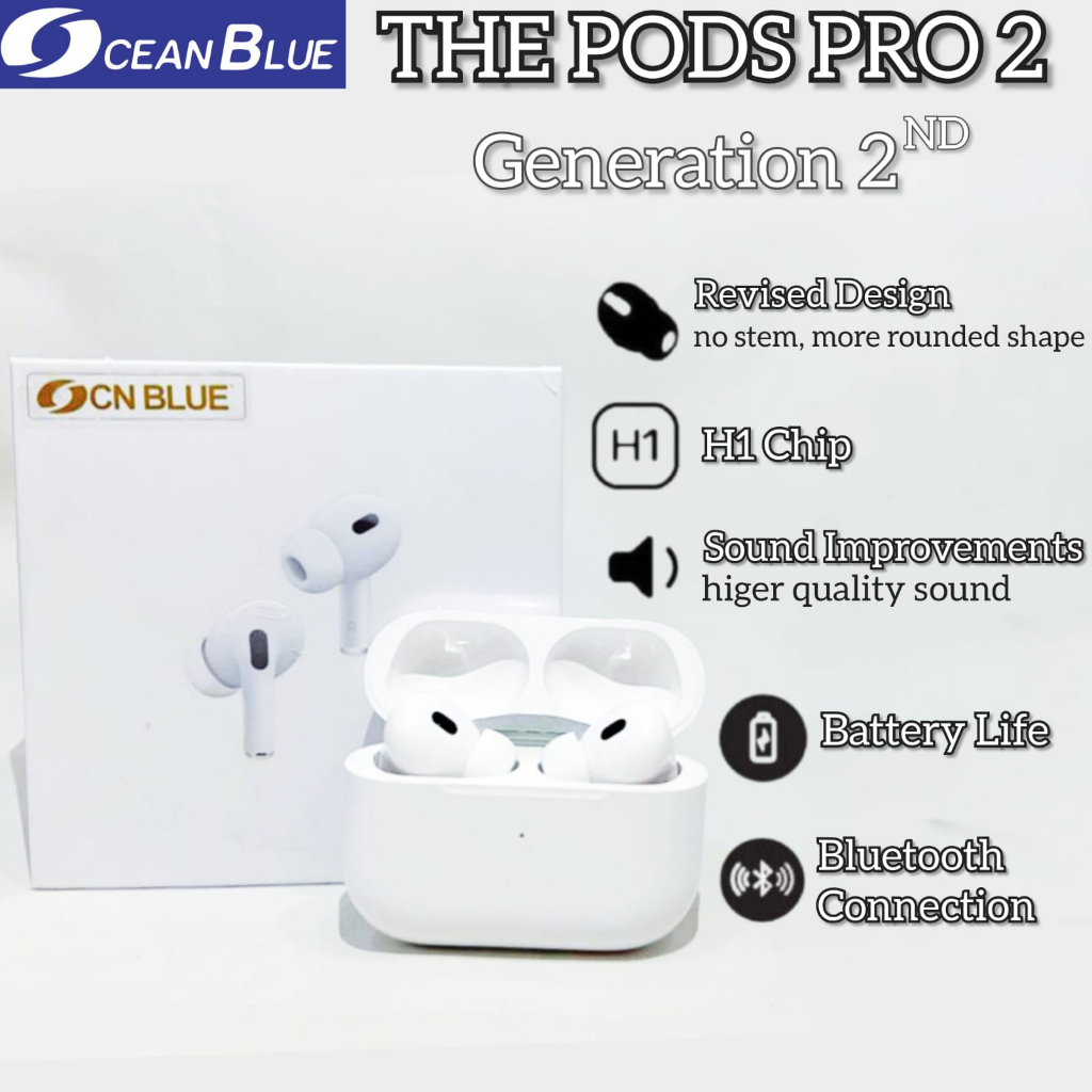 Ocean Blue OCN The Pods Pro 2 Headset Earphone TWS Bluetooth Charging Case iOs Android Super Bass