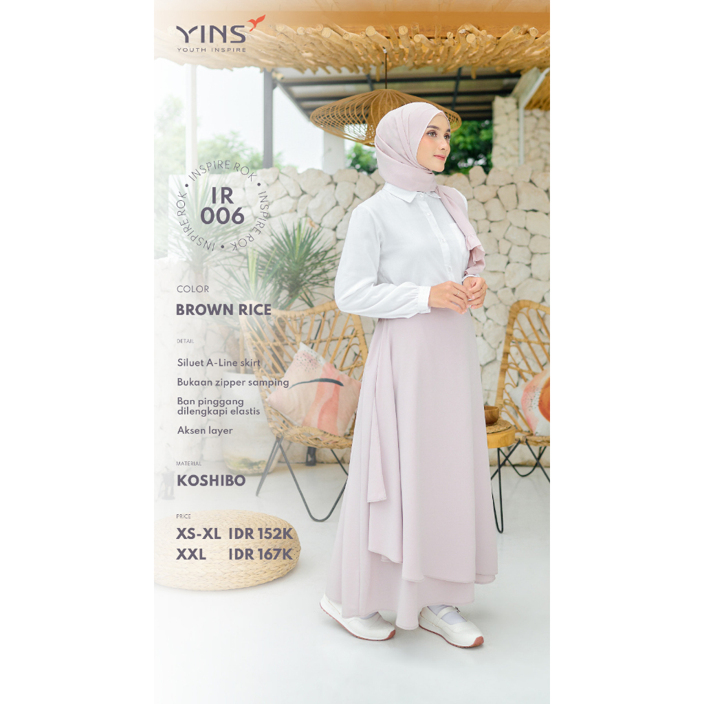 INSPIRE ROK IR 06 BAHAN KHOSIBO BAWAHAN ROK SIMPLE BERLAYER OUTFIT CASUAL OOTD MUSLIMAH