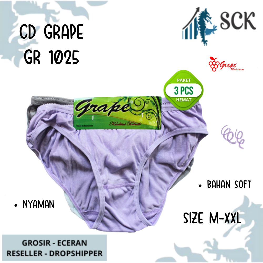 [ISI 3] Celana Dalam GRAPE 1025 Halus / CD Ukuran M-XXL Bahan Katun / Pakaian Dalam Wanita