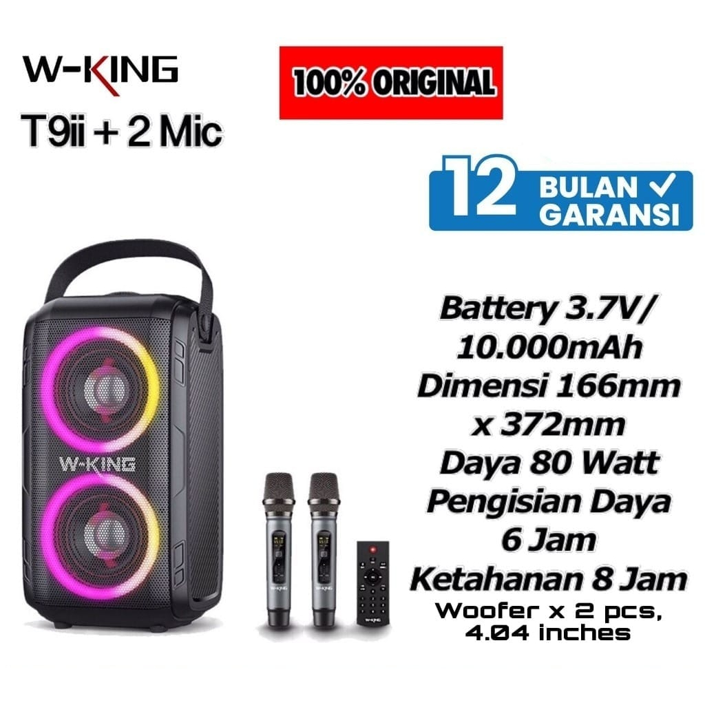 WKing Speaker Bluetooth Karaoke Party Box Portable Wireless T9ii 2 Mic Speker W King Aksesoris Handphone HP OCEANMART OCEAN MART