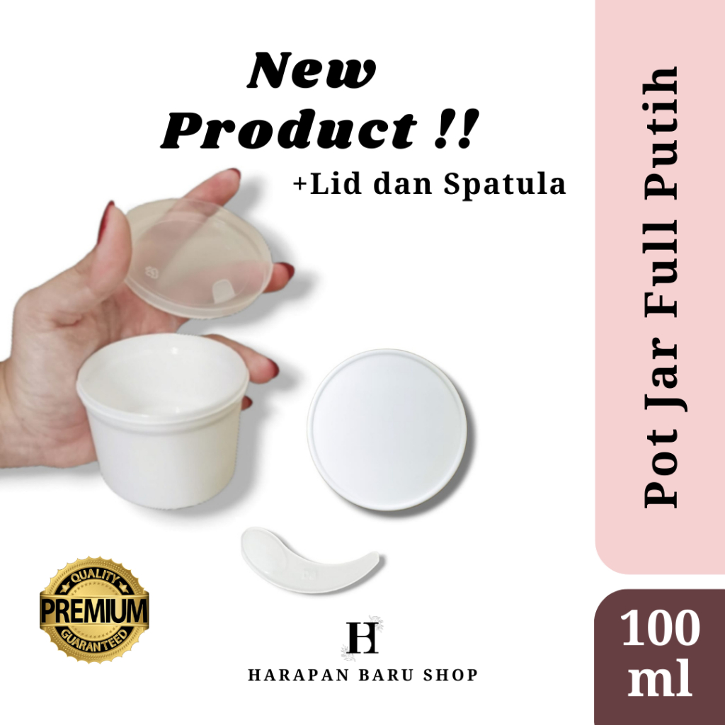 SScntx- HBS 10pcs Pot Jar Putih Dof 100ml + Lid & Spatula - Jar Kosmetik Skincare