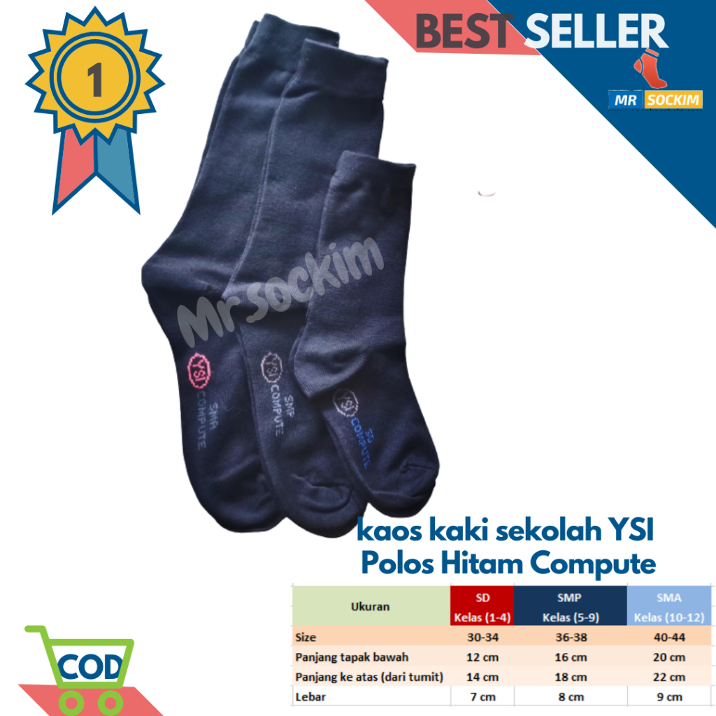 Kaos Kaki Sekolah Sd Smp Sma Hitam YSI Compute Spandek
