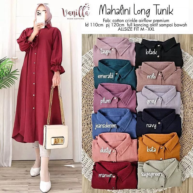 TUNIK MAHALINI / LONG TUNIK WANITA CRINKLE / ATASAN MUSLIM WANITA