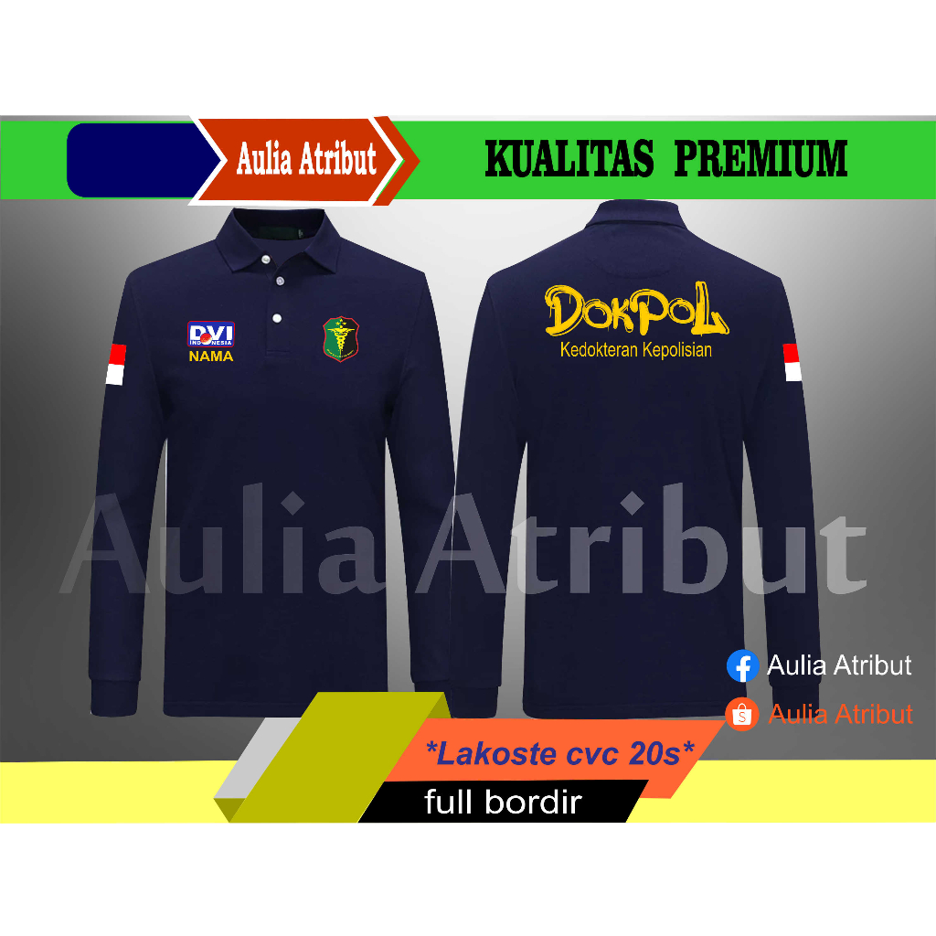 kaos polo pria wanita dokpol tangan panjang full bordir