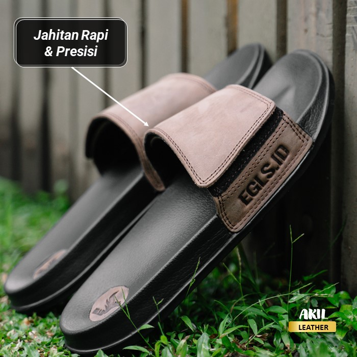 Sandal Slop Kulit Pria Sendal Slide Wanita Egls Blair Premium Leather Slip On Bahan 100% Kulit Sapi Asli Original Cowok Keren Terbaru free grafir nama
