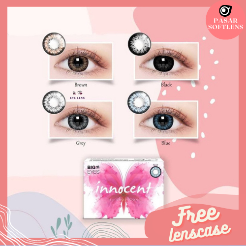 SOFTLENS INNOCENT MINUS -3.25 sd -6.00 FREE LENSCASE DIA 16MM BIG EYES BLACK GREY BROWN BLUE BY EXOTICON / Softlen Soflen Soflens