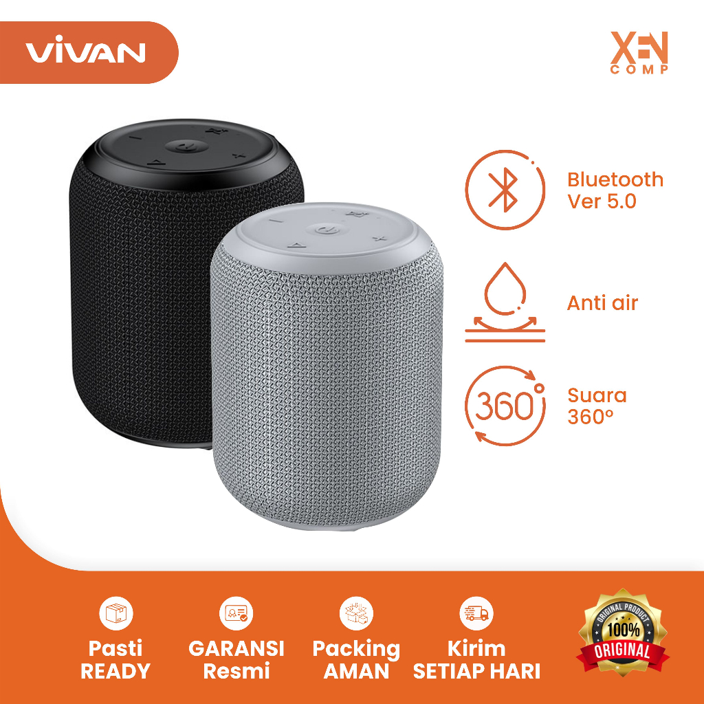 Speaker Bluetooth VIVAN VS12 Wireless Audio Portable Mega Bass Waterproof IPX6 Hi-Fi AUX TWS Bluetooth 5.0 Surround Sound 360° Speaker Laptop Garansi Resmi 1 Tahun