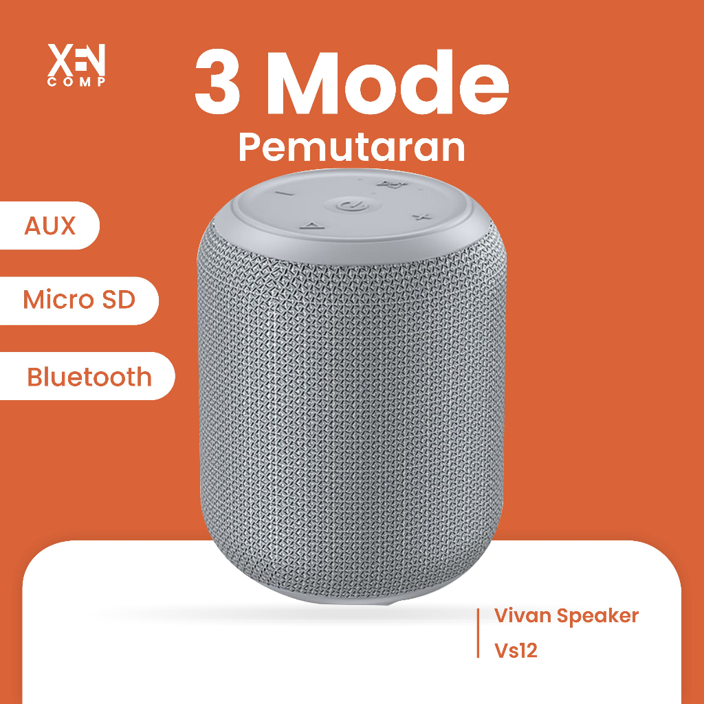 Speaker Bluetooth VIVAN VS12 Wireless Audio Portable Mega Bass Waterproof IPX6 Hi-Fi AUX TWS Bluetooth 5.0 Surround Sound 360° Speaker Laptop Garansi Resmi 1 Tahun