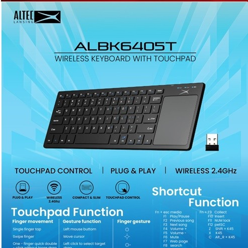 Altec Lansing ALBK6405T Keyboard Wireless Slim with Touchpad