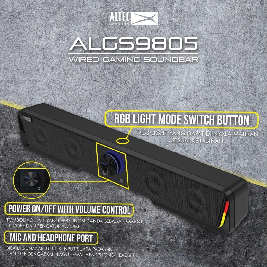 Speaker Altec Lansing Soundbar ALGS9805 RGB (Bisa Komputer HP Laptop)