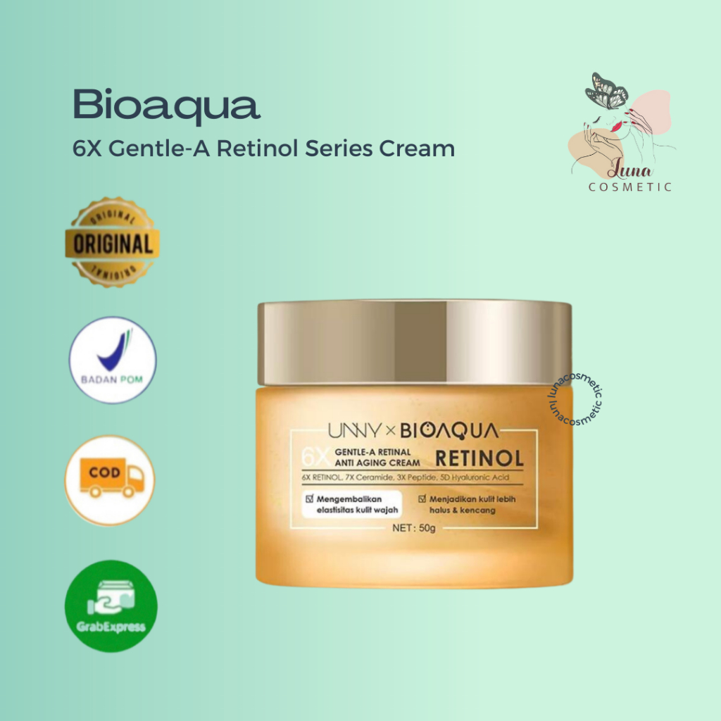 BIOAQUA 6X Gentle-A Retinol Cream Wajah Anti Aging Pelembab Wajah 50g Glowing Cream Krim With Retinol, Peptide, Ceramide, Hyaluronic Acid