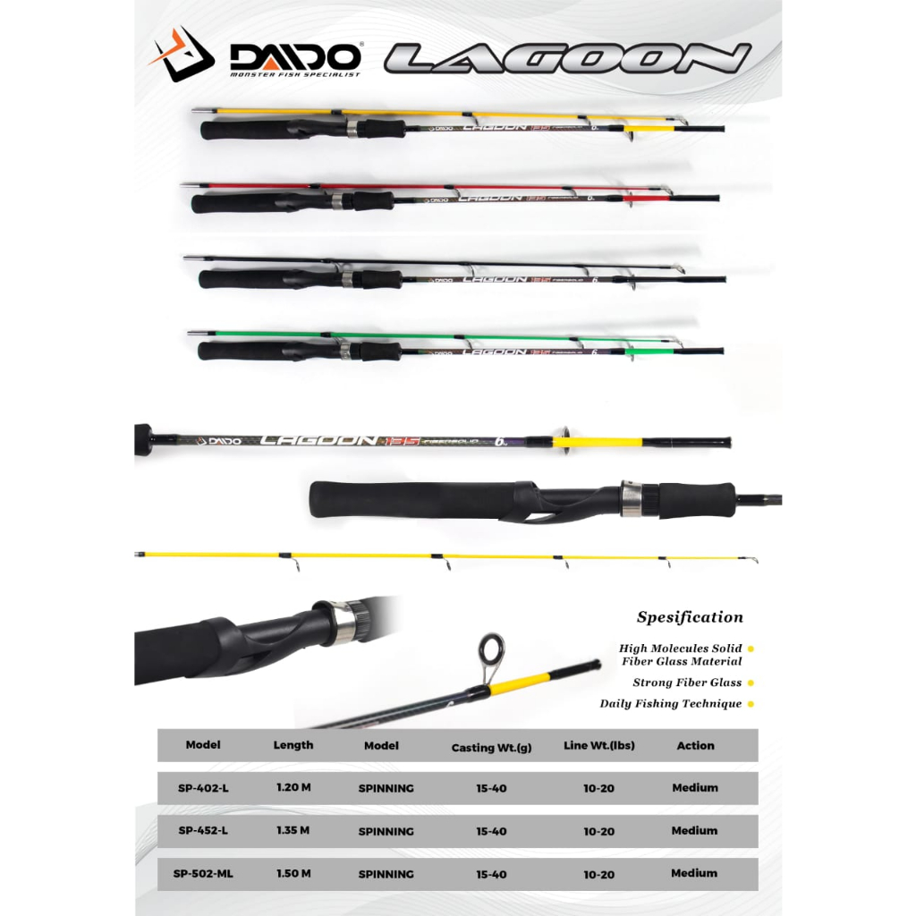 Joran Pancing Daido Lagon 120cm - 150cm (6-12lbs) Fiber Solid High 12kg Murah - Engkus Fishing