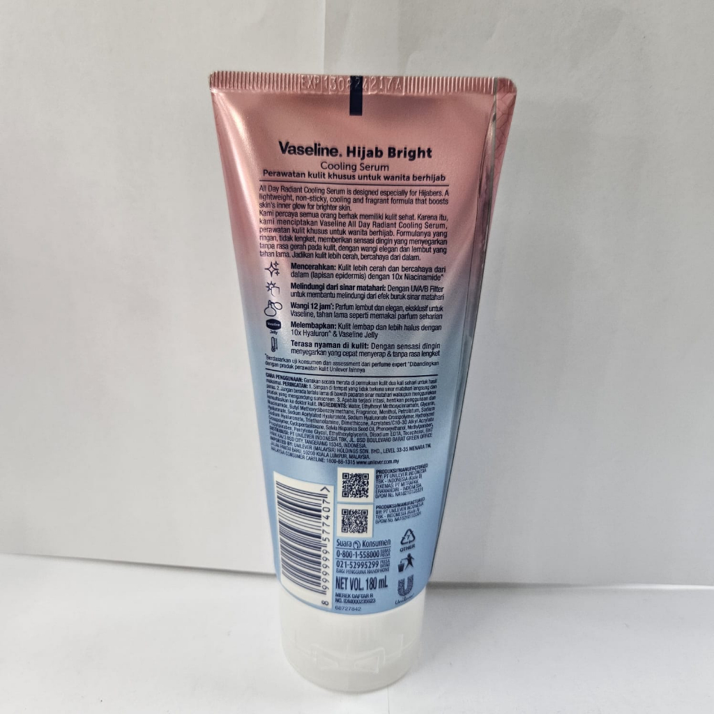 Vaseline Hijab Bright Hand &amp; Body Serum All Day Radiant, SPF 20 PA ++, Omega Night Renew 180 ML