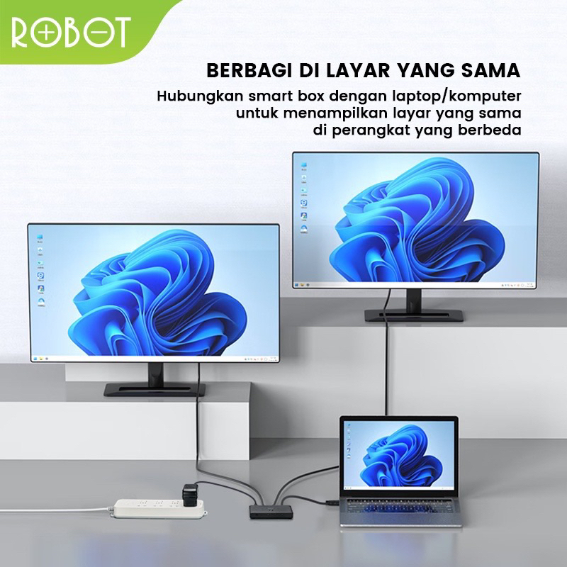 ROBOT HM203 HDMI  Splitter 1 in 2 out Bi-Direction 4k Black Original - Garansi 1 Tahun