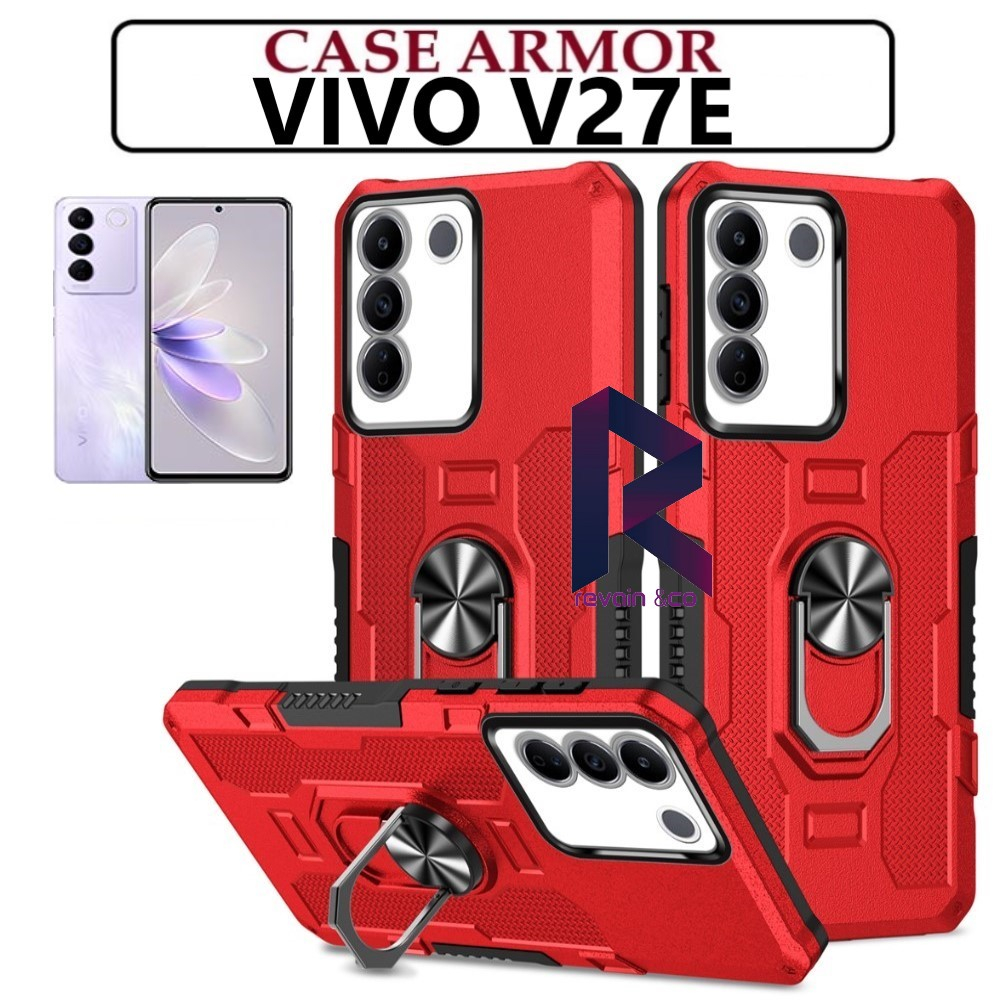 Case Armor VIVO V27E Iring Cincin Magnetic Kesing Hp Protect kamera Premium Hard Case Standing Robot Pelindung Kamera