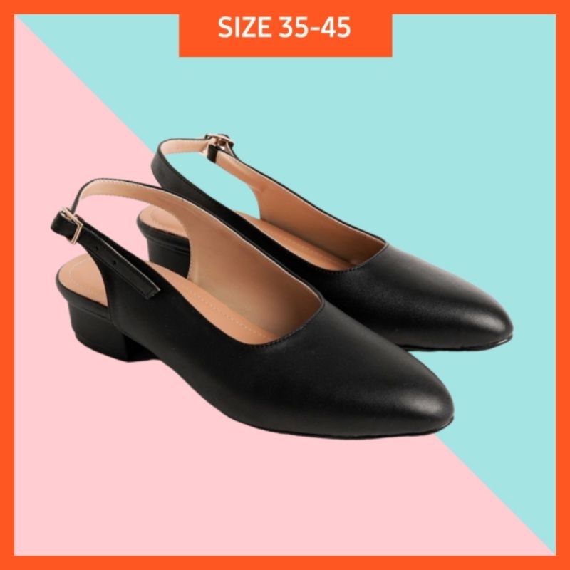 sepatu high heels wanita size 35-45 hak tahu 3cm big size jumbo hitam cream