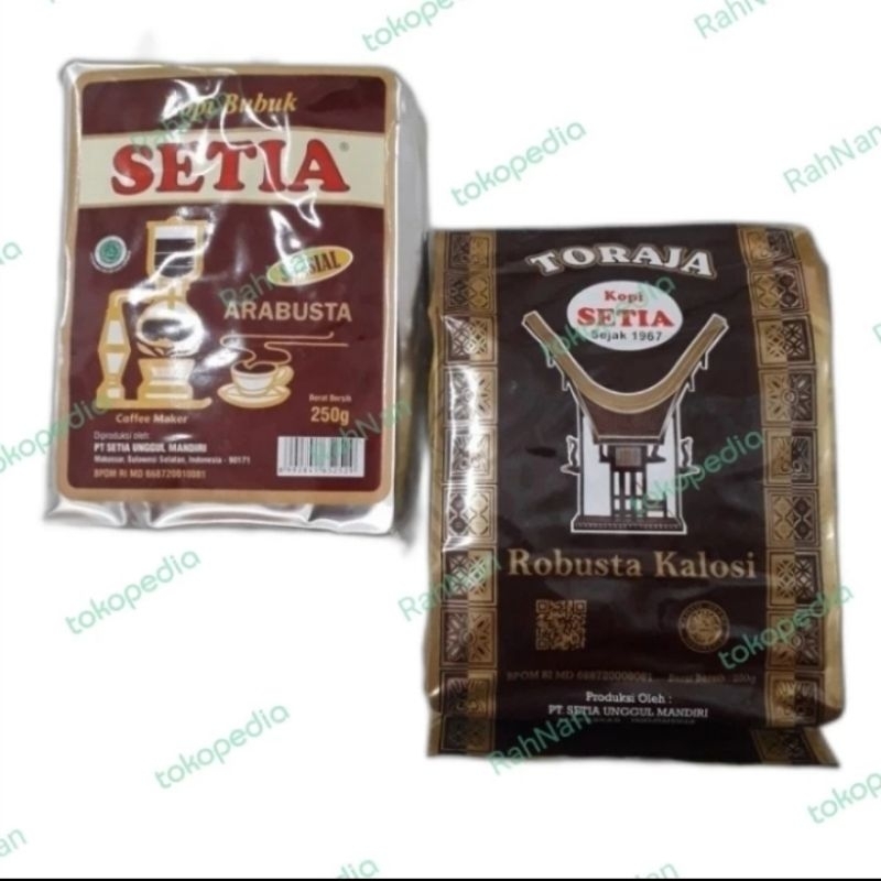 

Kopi bubuk SETIA kemasan 250 gram produksi dari kota Makassar