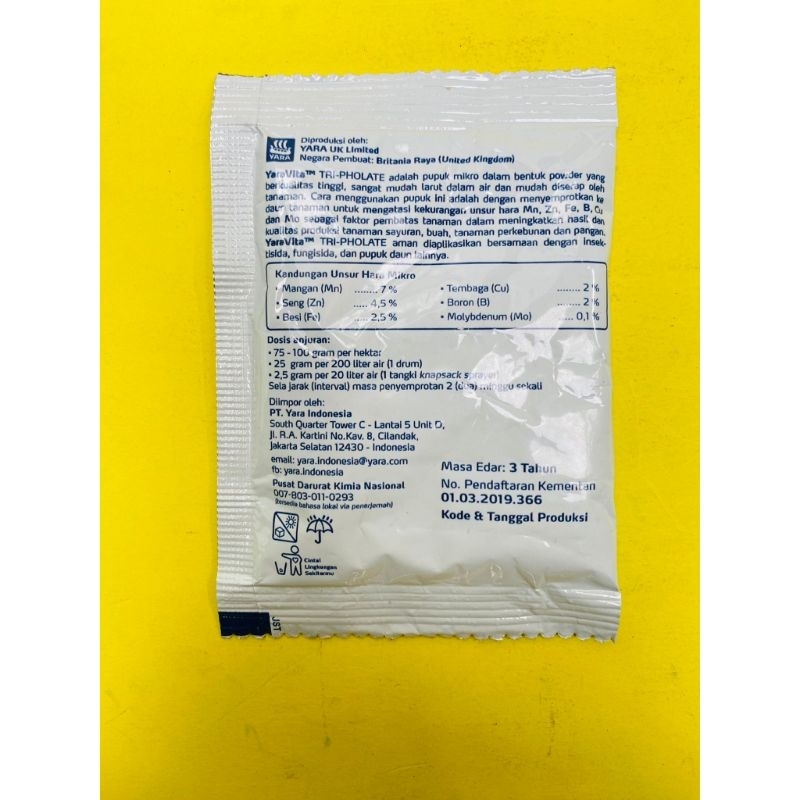 Pupuk Micro Yaravita Tm Tri Pholate ISI 2,5 GRAM dari pt yara indonesia