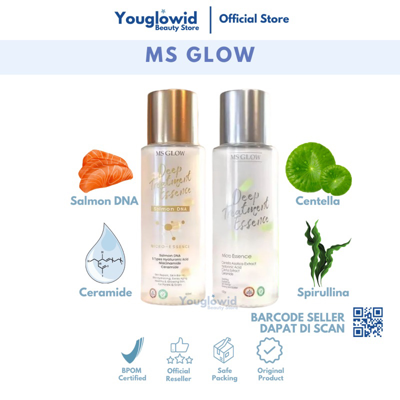 【Official Store】MS GLOW Deep Treatment Essence Centella Asiatica Salmon DNA Essence Msglow Pencerah Pemutih Kulit Wajah Kering Oily Sensitif Anti Bakteri Jerawat Fungal Anti Noda Hitam Flek Bekas Jerawat Memperbaiki Skin Barrier Glowing Viral BPOM