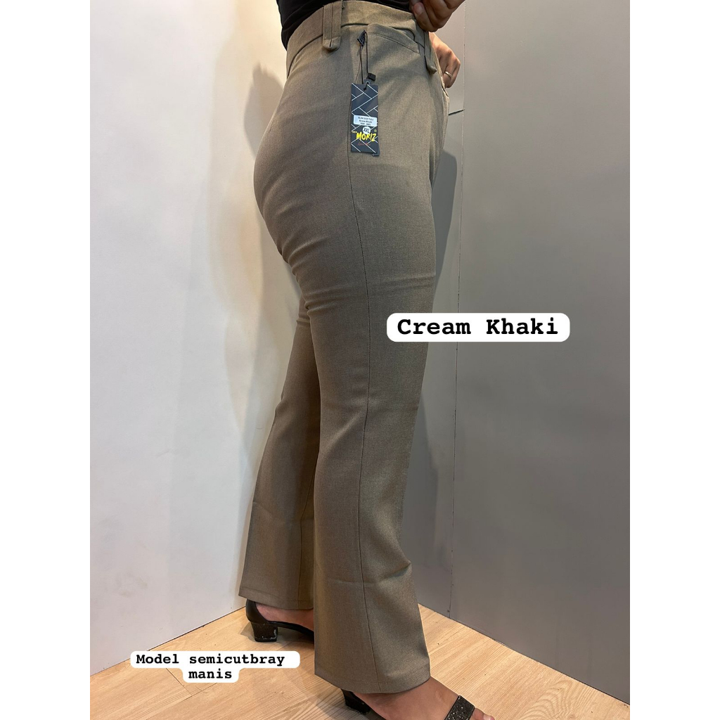 Cream Khaki Celana Kerja wanita free ikat pinggang Higwaits model semicubray manis