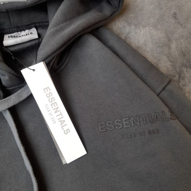 HOODIE JAKET SWEATER ESSENTIALS FEAR OF GOD GREY ABU FULLTAG &amp; LABEL