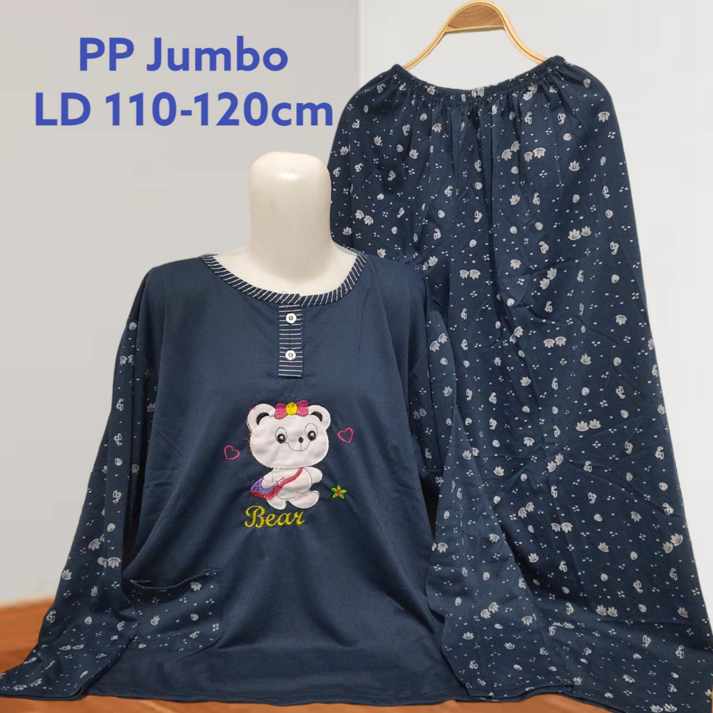 Set PP Baju Tidur Kaos Lengan Panjang Dan Celana Panjang Jumbo Babydoll Wanita LD 110-120cm